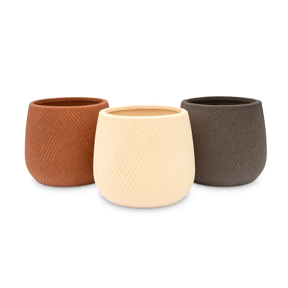 Set of three terracotta pots